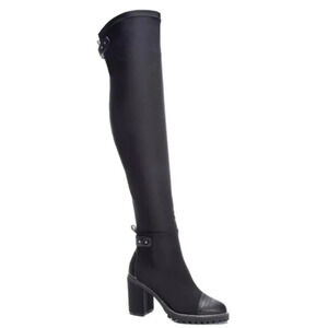 Over-the-Knee Black Heeled Riding Boots - Women